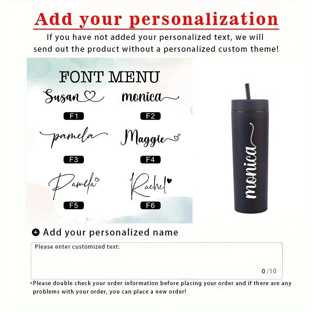 Customizable Matte Skinny Tumbler with Straw, Personalized Name Travel Cup