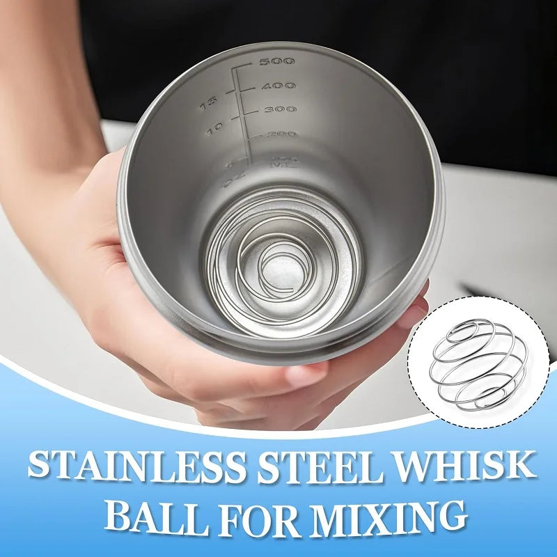 Stainless Steel Protein Shaker Bottle with Mixing Ball