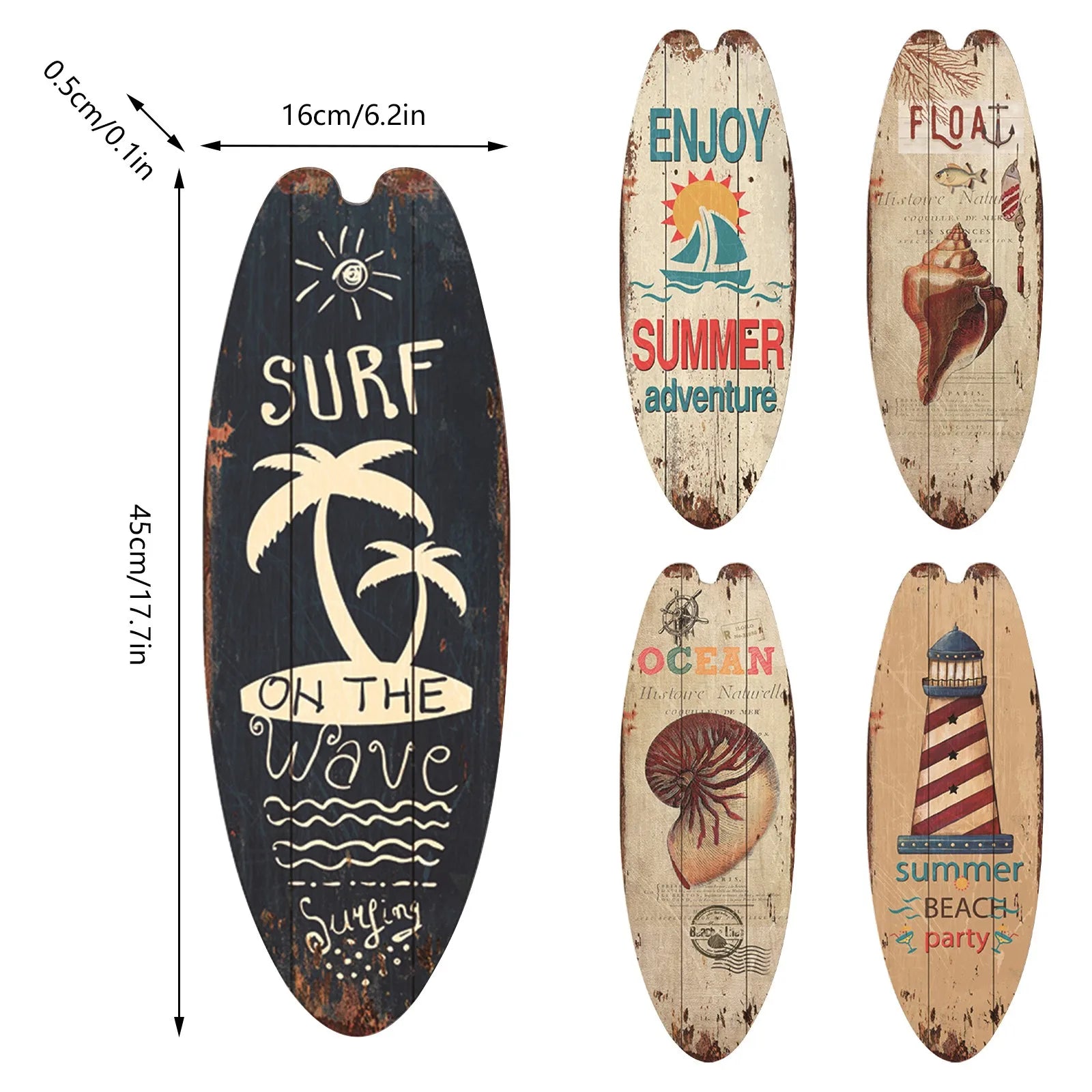 Vintage Wooden Surfboard Sign Beach Decor