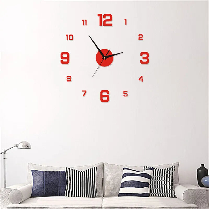 DIY Wall Clock 40cm/16'' Frameless Modern 3D Wall Clock Mirror Sticker Clock for Home Office Hotel Restaurant School Decoration