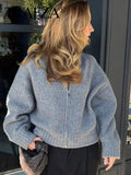 Vintage Solid Color Coat Long Sleeve Round Neck Sweater Jacket