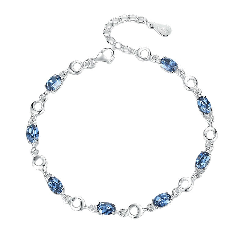 Women's Inlaid Sea Blue Topaz Plated Sterling Silver Bracelet