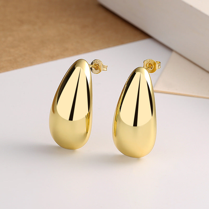 Fashion Jewelry Water Drop Glossy 16k Real Gold Plating Simple And Elegant Earrings