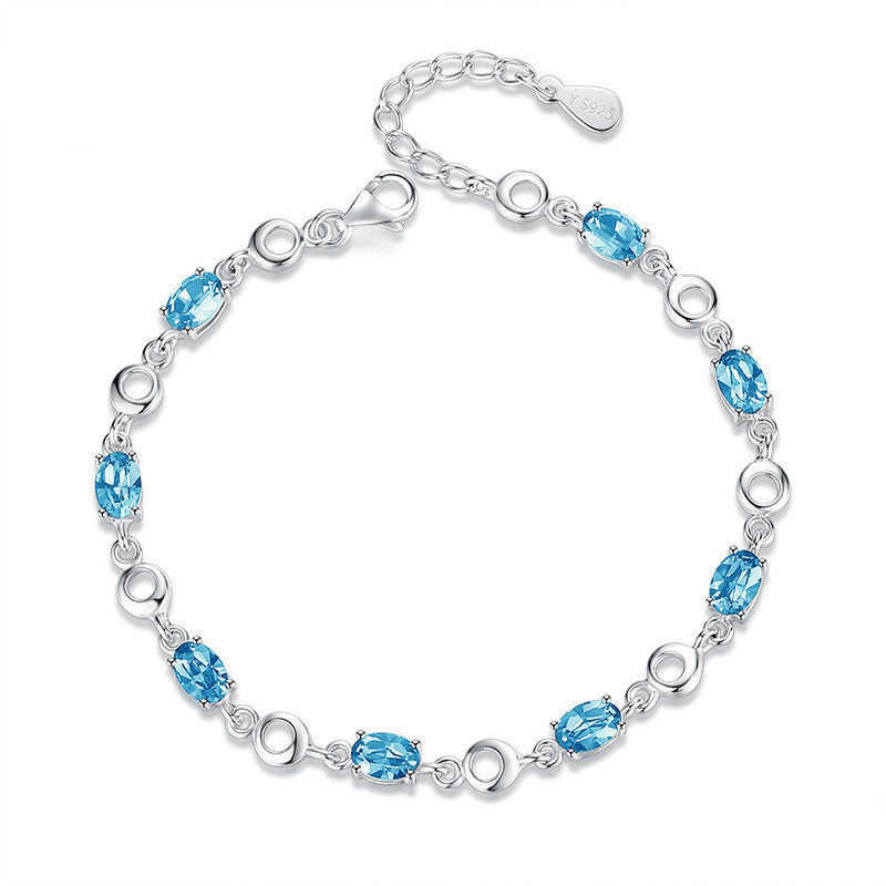 Women's Inlaid Sea Blue Topaz Plated Sterling Silver Bracelet