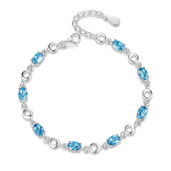 Women's Inlaid Sea Blue Topaz Plated Sterling Silver Bracelet