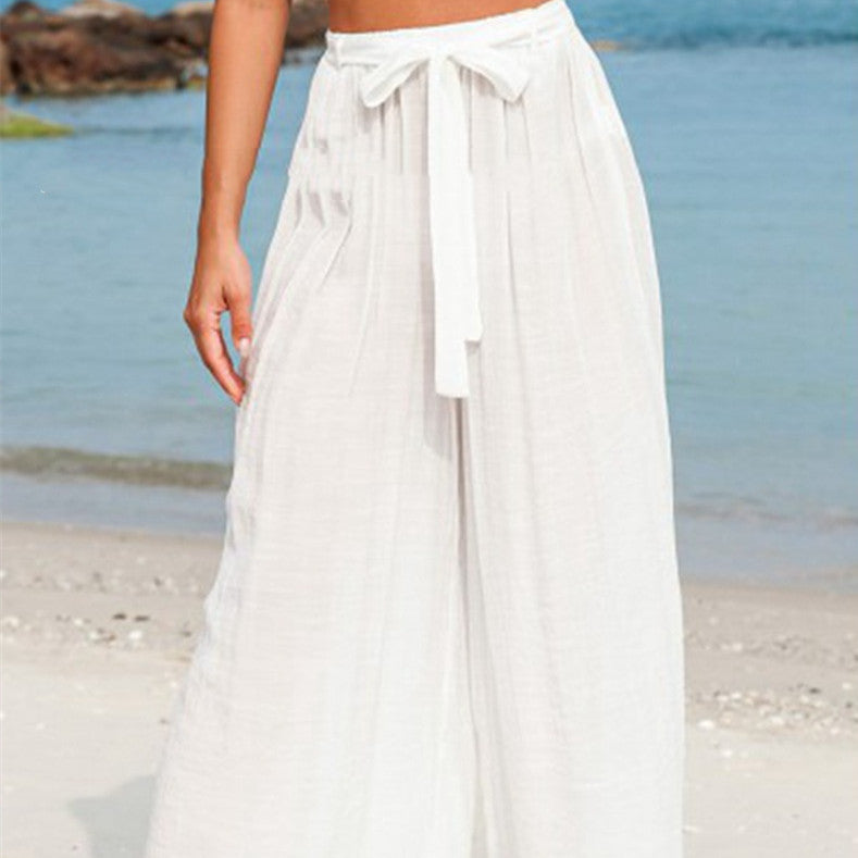 Vintage Bohemian Linen Bow Beach Pants
