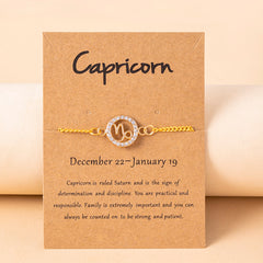 Fashion Gold 12 Zodiac Sign Rhinestone Chain Bracelet