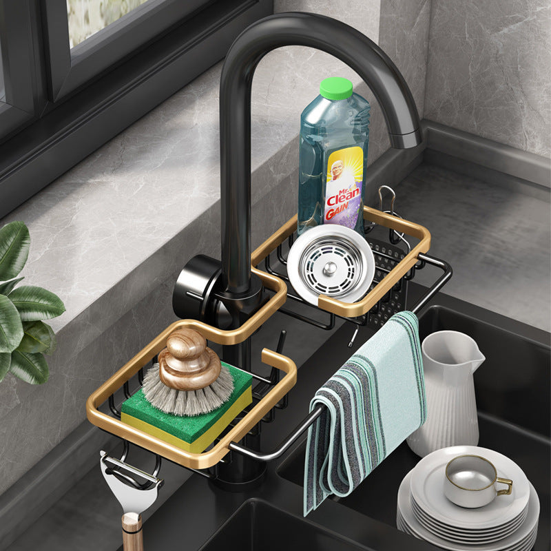 Kitchen Storage Faucet Rack, Drain Basket, Kitchen Sink Sponge Drain Rack, Sink Shelf Stainless Steel, Soap Sponge Rag Storage Holder, Bathroom Rack, Kitchen Organizer