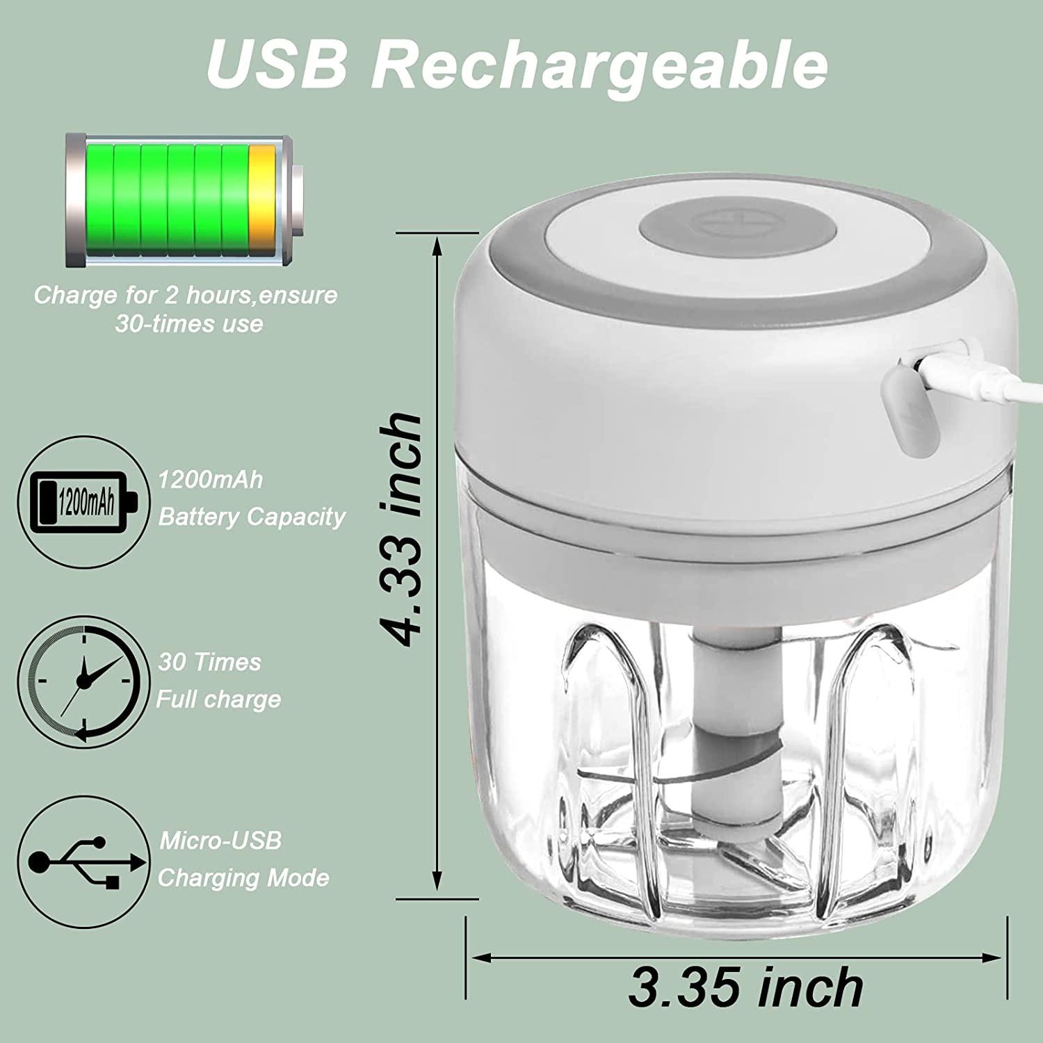 Mini Electric Garlic Chopper-USB Portable Meat Grinder, Vegetable Chopper for Kitchen Gadgets