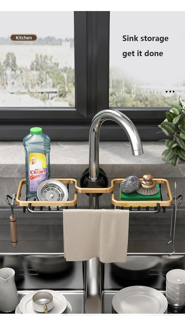Kitchen Storage Faucet Rack, Drain Basket, Kitchen Sink Sponge Drain Rack, Sink Shelf Stainless Steel, Soap Sponge Rag Storage Holder, Bathroom Rack, Kitchen Organizer