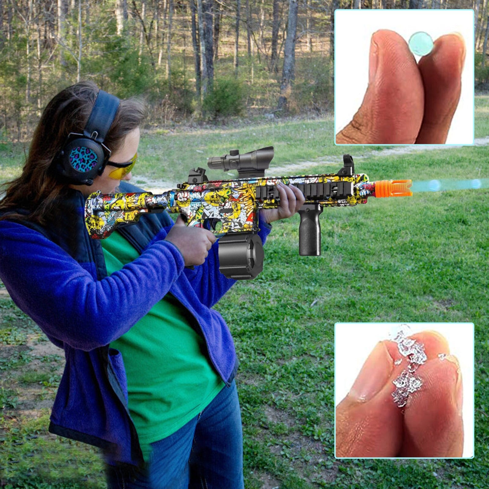 Two-in-one Gel Ball Blaster, Gel Ball Blaster Gun, Gift for Kids&Adults, Water Gun Launcher Toy, Paintball Style Activity, Splat Gun, Water Gun Electric Automatic and Manual Outdoor Activity