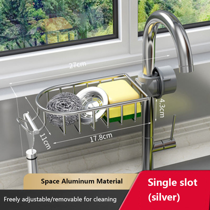 Kitchen Storage Faucet Rack, Drain Basket, Kitchen Sink Sponge Drain Rack, Sink Shelf Stainless Steel, Soap Sponge Rag Storage Holder, Bathroom Rack, Kitchen Organizer