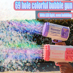 Bubble Gun Toy, 69 Holes Rocket Bubble Gun, Summer Toy, Bubble Gun with Light for Summer, Big Bubble Machine Gun, Toddler Outdoor Toys for Kids Ages 3+, Gifts for 3 5 6 7 Year Old Boys, Girls, Adults